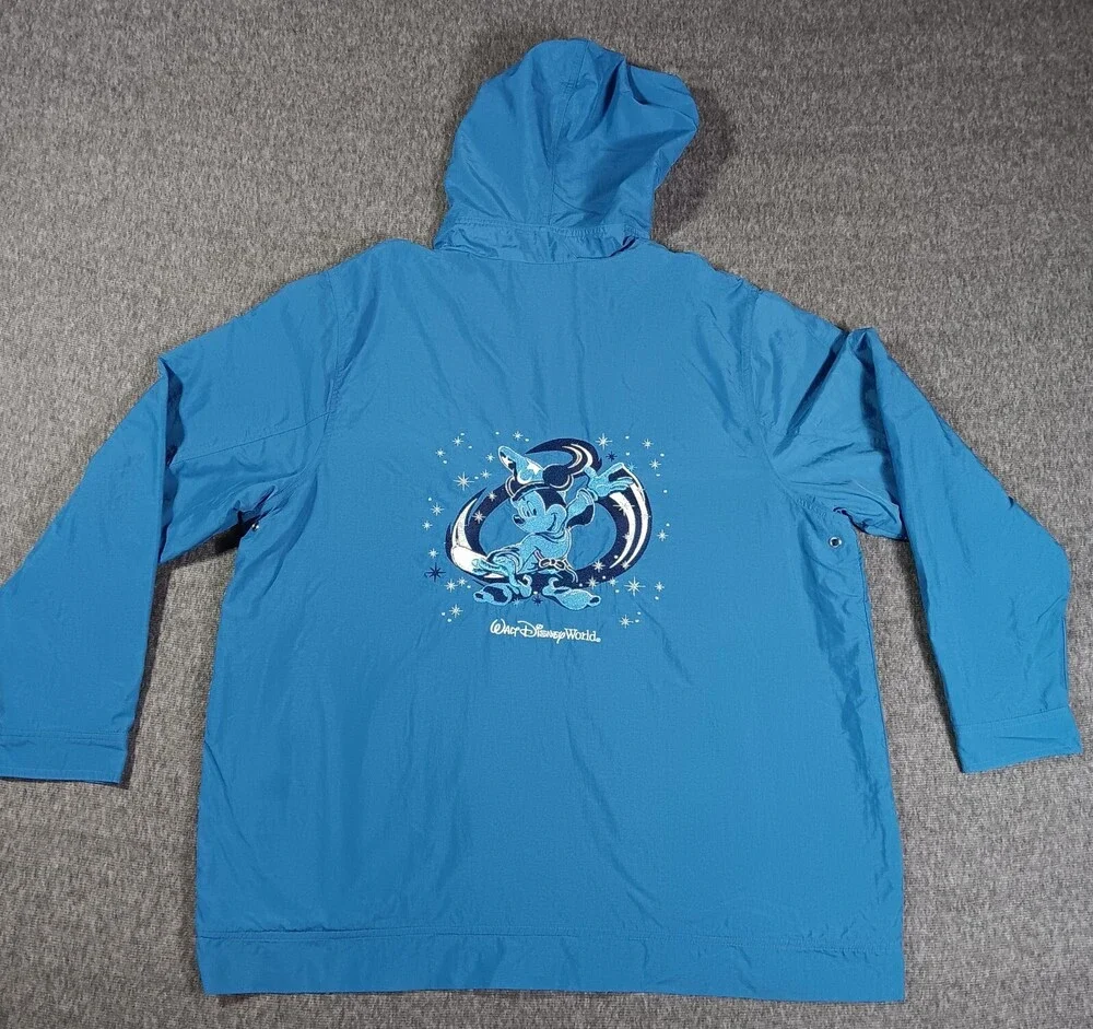 Disney Jacket Mens 1X Blue Embroidery Zip Up Waterproof Hooded Vintage